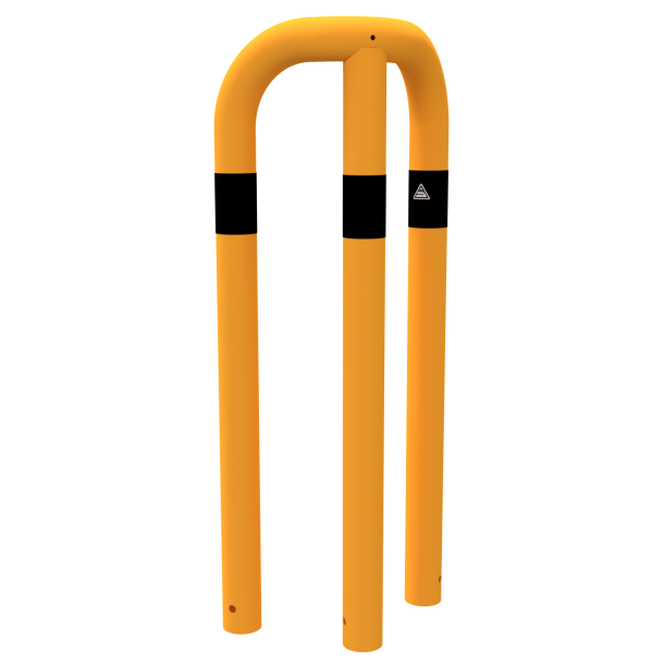 Anti-nudge hoop 90 | equal-sided | steel tube  76 mm | yellow / black | total width: 350 mm | height above ground: 650 mm | for casting in concrete
